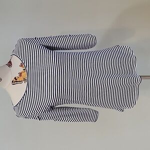 LULU-B blue & white striped top.  Swim like material.  Nautical design.  Size XS